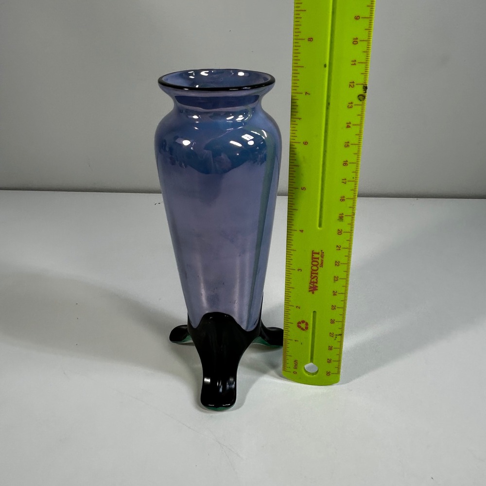 Vintage Noritake Lavender Luster Porcelain Vase Black Tripod Base Hand Painted - Picture 9 of 11